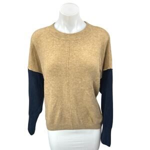 Vince Camuto Tan Black Patchwork Colorblock Oversized Pullover Sweater Top Sz L